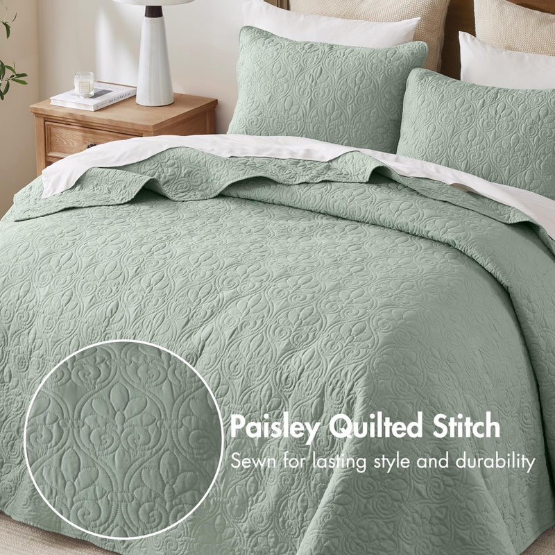 Madison Park Quebec King Size Quilt Bedding Set - Seafoam , Damask â€“ 3 Piece Bedding Quilt Coverlets â€“ Ultra Soft Microfiber Bed Quilts Quilted Coverlet - Image 3